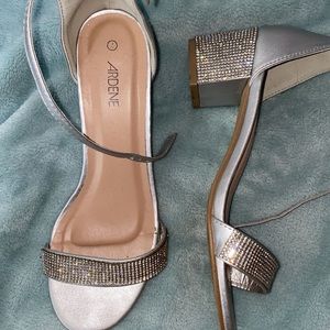 Silver rhinestone heels